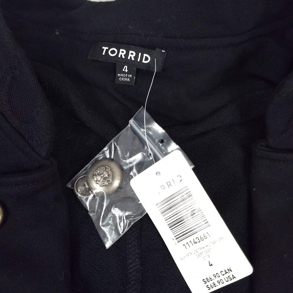 Torrid Black Military Jacket Knit Lace Mesh Collar - Picture 5 of 5